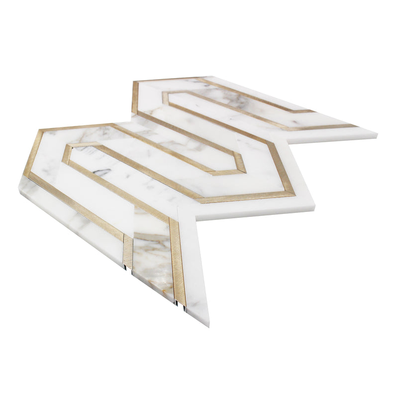 Arrows-Calacatta Gold with Gold Metal Accents 12-in x 9-in Polished Waterjet Mosaic Wall Tile( 3.55 sq. ft. /Box )