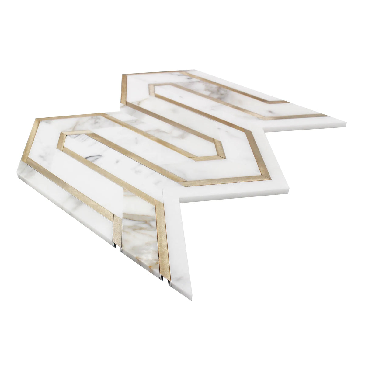 Arrows-Calacatta Gold with Gold Metal Accents 12-in x 9-in Polished Waterjet Mosaic Wall Tile( 3.55 sq. ft. /Box )