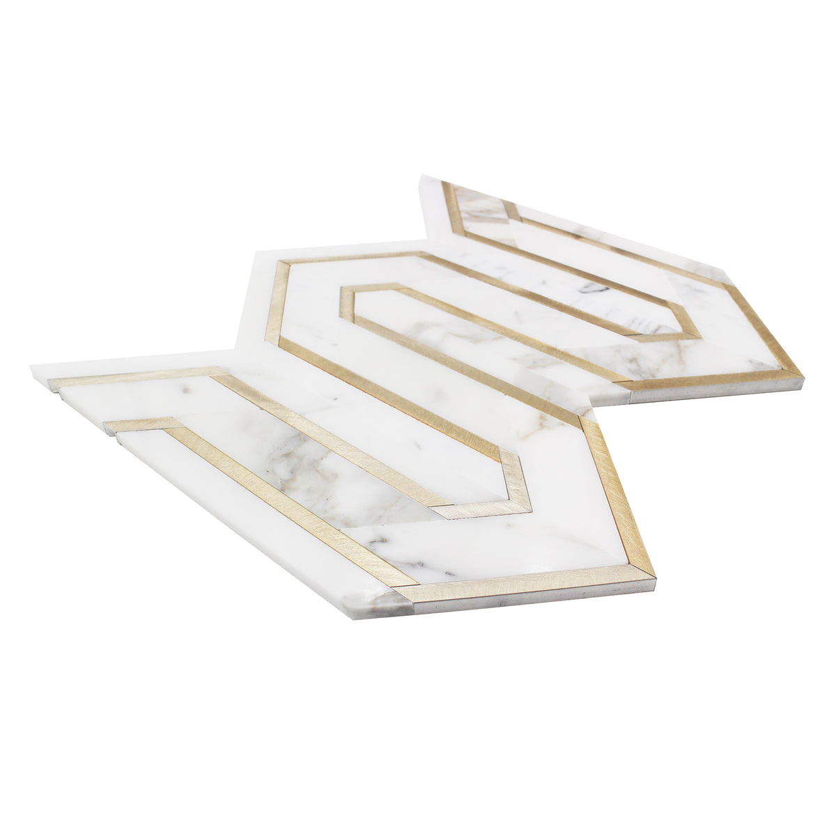 Arrows-Calacatta Gold with Gold Metal Accents 12-in x 9-in Polished Waterjet Mosaic Wall Tile( 3.55 sq. ft. /Box )