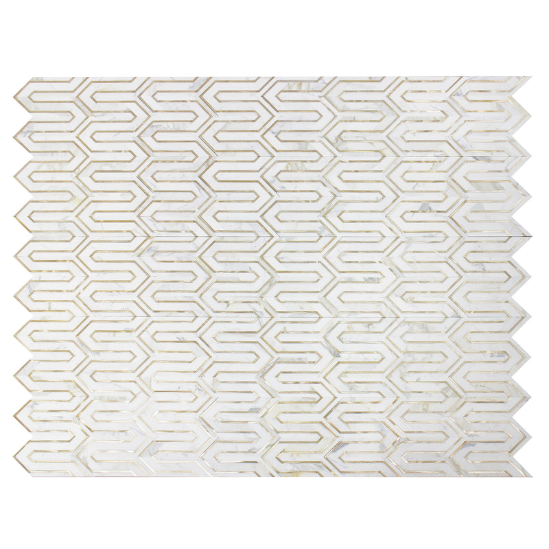 Arrows-Calacatta Gold with Gold Metal Accents 12-in x 9-in Polished Waterjet Mosaic Wall Tile( 3.55 sq. ft. /Box )