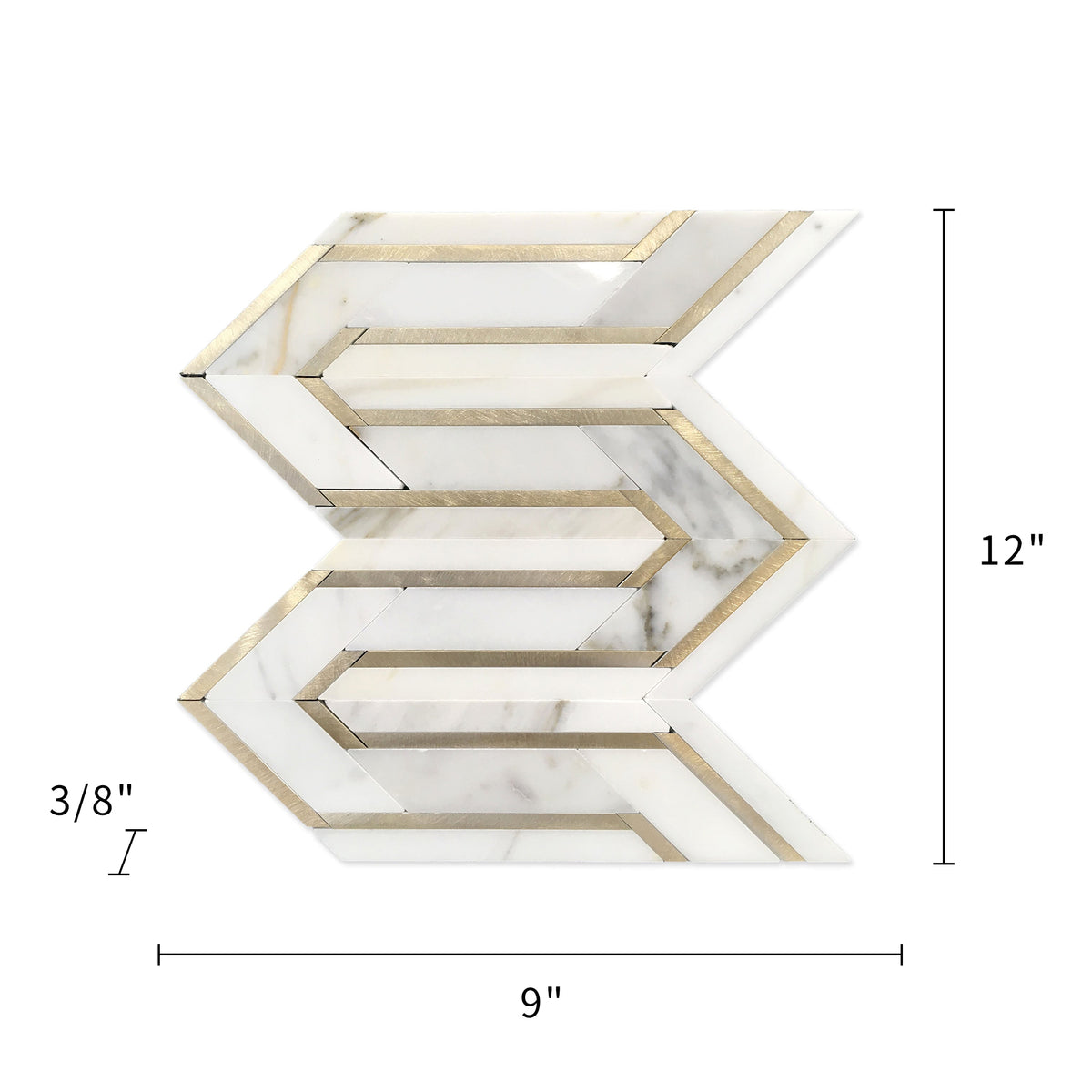 Arrows-Calacatta Gold with Gold Metal Accents 12-in x 9-in Polished Waterjet Mosaic Wall Tile( 3.55 sq. ft. /Box )