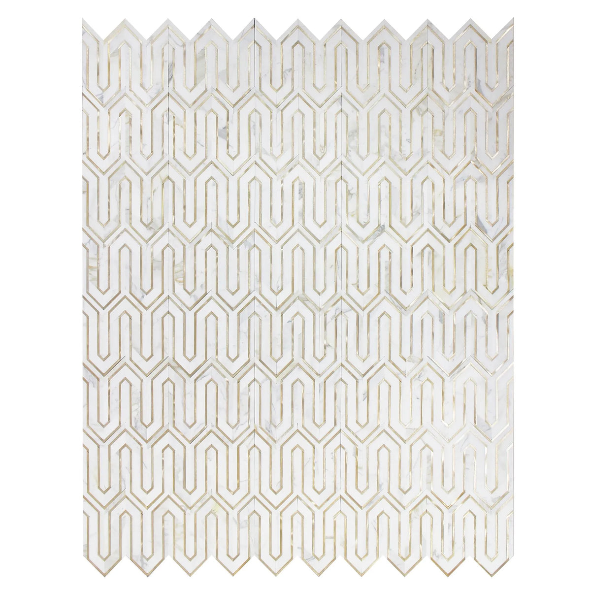 Arrows-Calacatta Gold with Gold Metal Accents 12-in x 9-in Polished Waterjet Mosaic Wall Tile( 3.55 sq. ft. /Box )