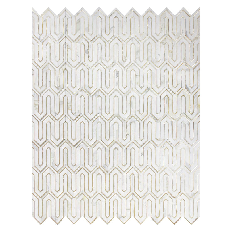 Arrows-Calacatta Gold with Gold Metal Accents 12-in x 9-in Polished Waterjet Mosaic Wall Tile( 3.55 sq. ft. /Box )