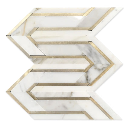 Arrows-Calacatta Gold with Gold Metal Accents 12-in x 9-in Polished Waterjet Mosaic Wall Tile( 3.55 sq. ft. /Box )