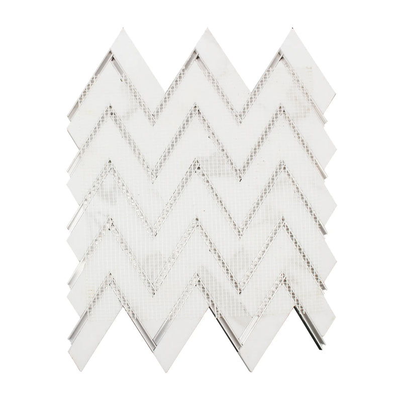 Zigzag Calacatta White with Gold Metal 13-in x 11-in Waterjet Mosaic Wall Tile ( 4.97 sq. ft. /Box )