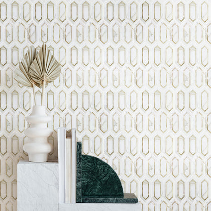 Calacatta Gold with Metal Elongated Hexagon 12-in x 14-in Waterjet Mosaic Wall Tile( 8.85 sq. ft. /Box )