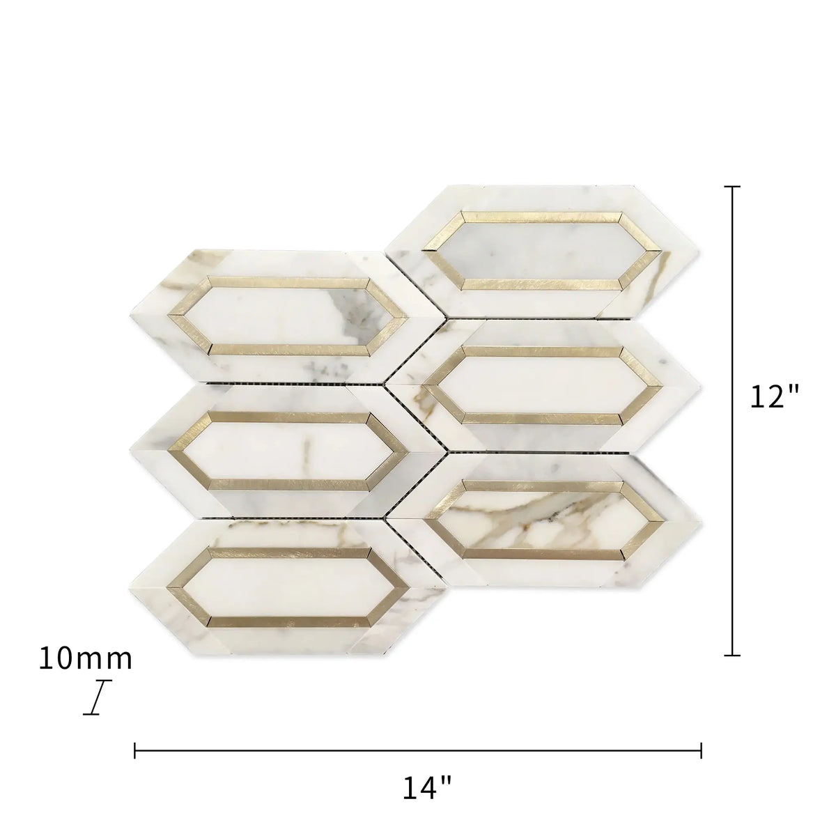 Calacatta Gold with Metal Elongated Hexagon 12-in x 14-in Waterjet Mosaic Wall Tile( 8.85 sq. ft. /Box )