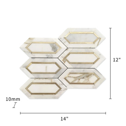 Calacatta Gold with Metal Elongated Hexagon 12-in x 14-in Waterjet Mosaic Wall Tile( 8.85 sq. ft. /Box )