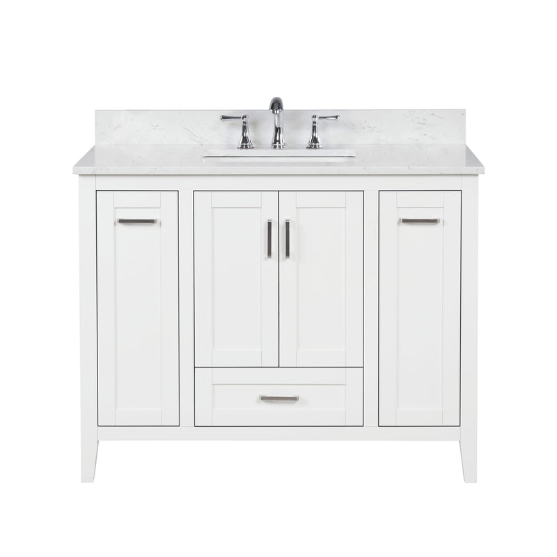Milford 42" Single Vanity With Carrara white Quartz Stone Top