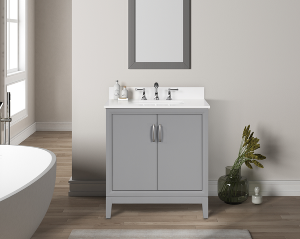 Luton 31" Vanity in Gray with Snow White Quartz Top