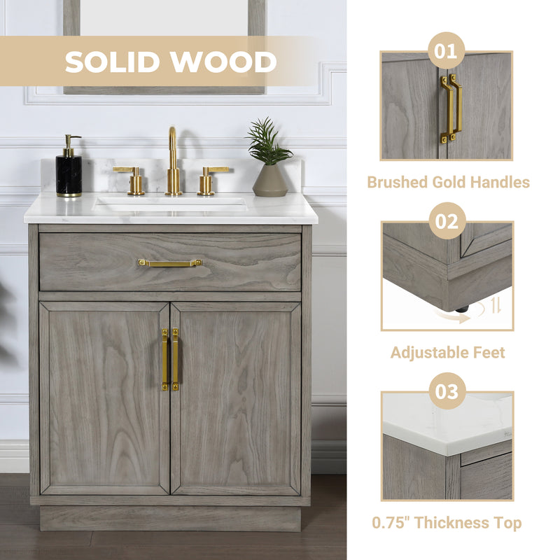 Denton 30" Single Vanity With Calacatta Quartz Top