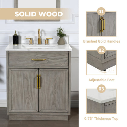 Denton 30" Single Vanity With Calacatta Quartz Top