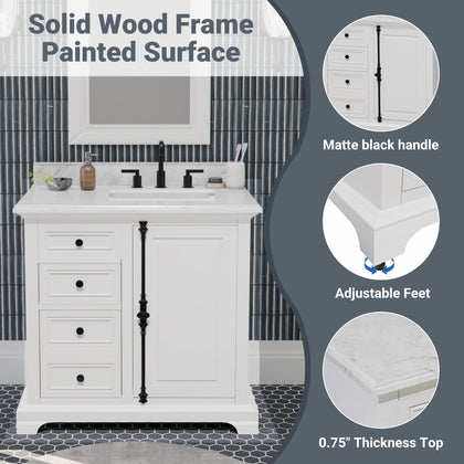 48 inch vanity with Carrara marble top in white, featuring a solid wood frame and a modern contrast design.