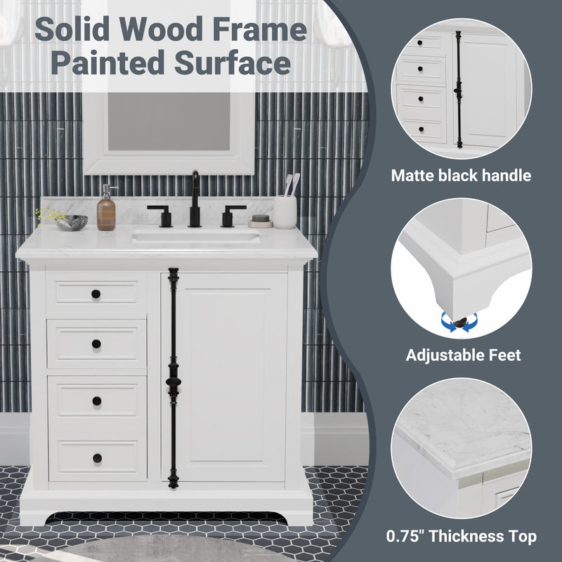 Icon 48" Single Vanity in White with Carrara Marble Top