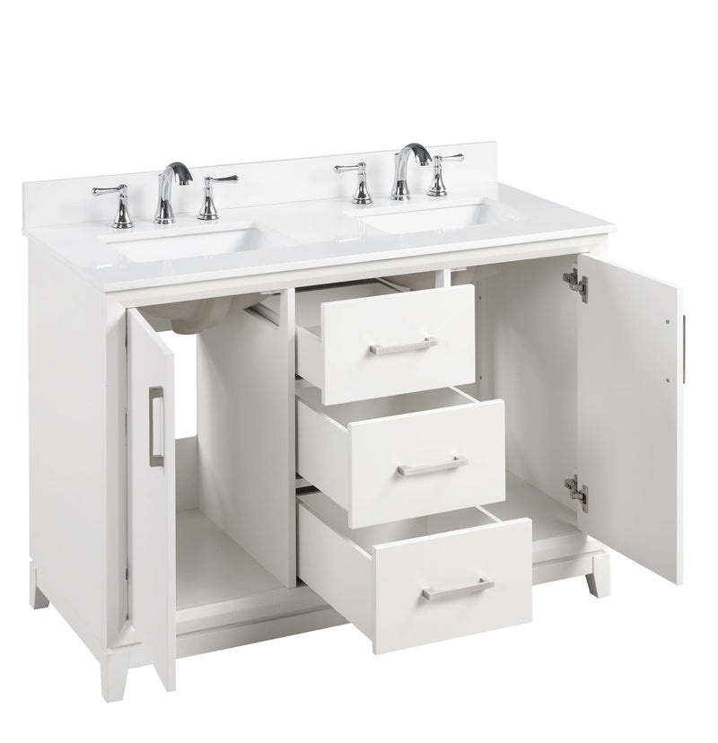 Luton 48" double Vanity With Crystal White Quartz Stone Top