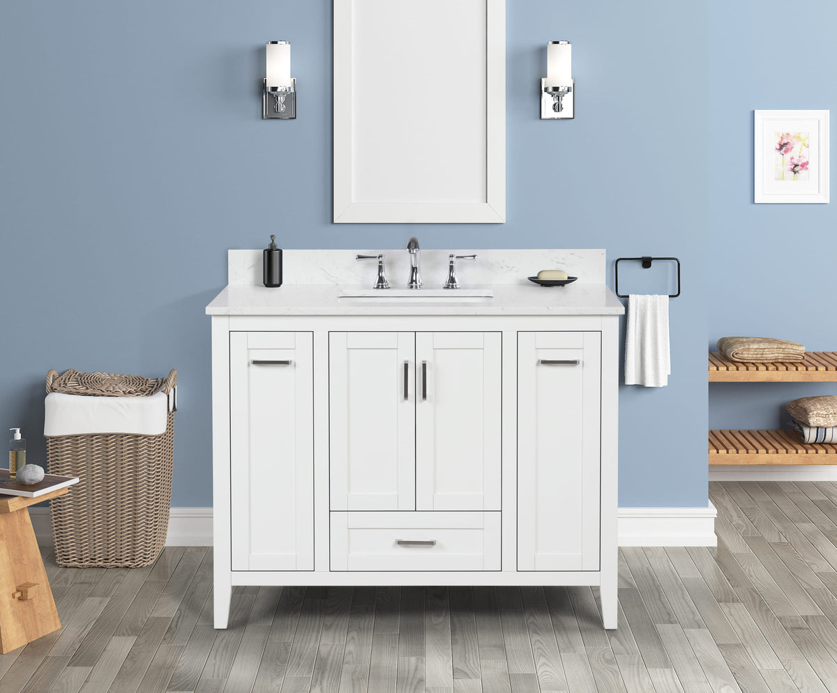 Milford 42" Single Vanity With Carrara white Quartz Stone Top