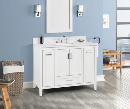 Milford 42" Single Vanity With Carrara white Quartz Stone Top