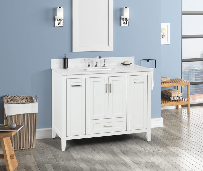 Milford 42" Single Vanity With Carrara white Quartz Stone Top