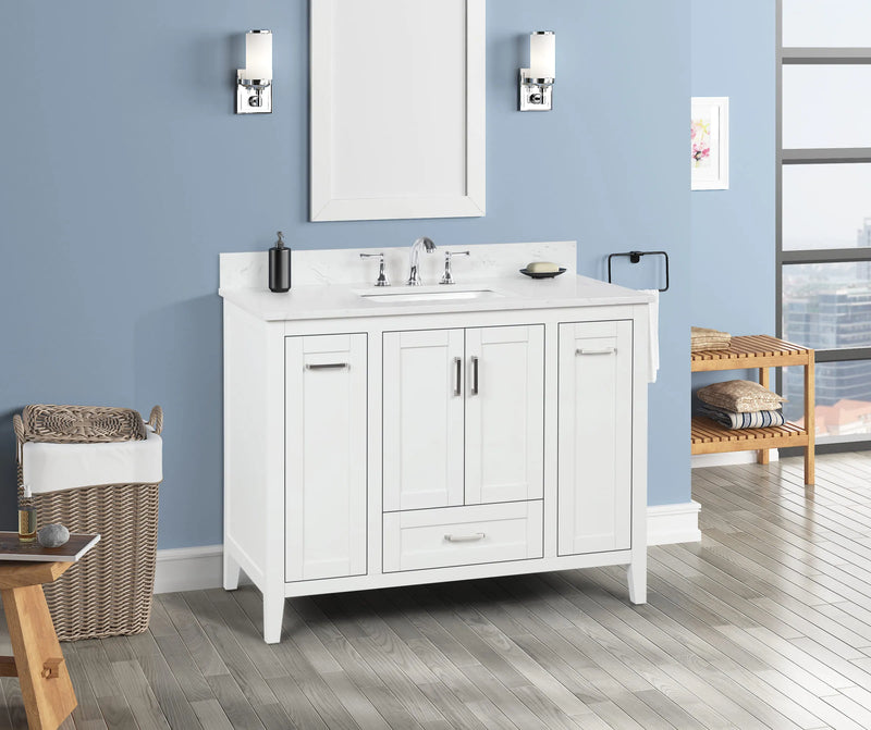 Milford 42" Single Vanity With Carrara white Quartz Stone Top