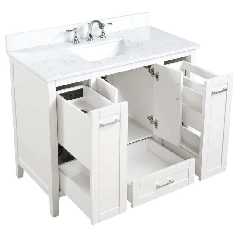 Milford 42" Single Vanity With Carrara white Quartz Stone Top