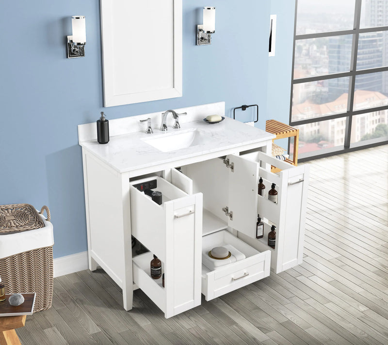 Milford 42" Single Vanity With Carrara white Quartz Stone Top