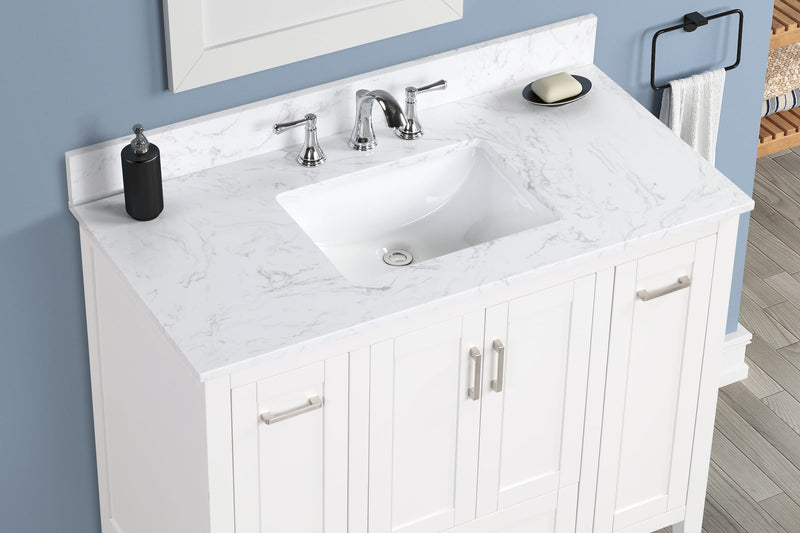 Milford 42" Single Vanity With Carrara white Quartz Stone Top