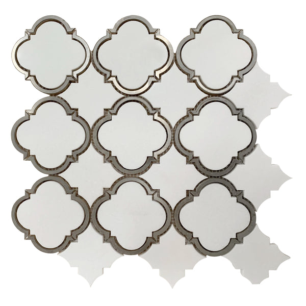 Thassos & Thassos with Patterned Metal Trim 12.3-in x 12.3-in Polished Waterjet Mosaic  Floor and Wall Tile(1.05-sq. ft/ Piece)