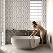 Thassos & Wooden & Athens Gray 12-in x 12-in Polished Waterjet Mosaic Floor and Wall Tile( 5 sq. ft. /Box )