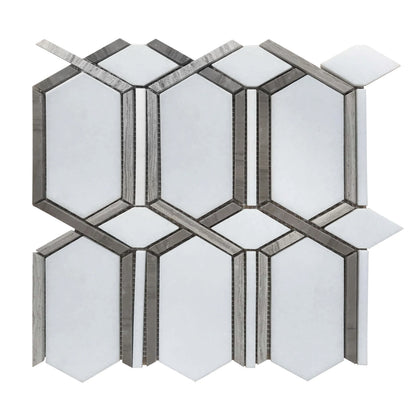 Thassos & Wooden & Athens Gray 12-in x 12-in Polished Waterjet Mosaic Floor and Wall Tile( 5 sq. ft. /Box )