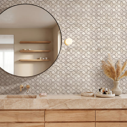 WW & Athens Gray Interlocking Circles 9-1/2-in x 14-1/2-in Polished Waterjet Mosaic Floor and Wall Tile( 4.8 sq. ft. /Box )