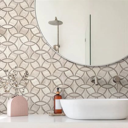 WW & Athens Gray Interlocking Circles 9-1/2-in x 14-1/2-in Polished Waterjet Mosaic Floor and Wall Tile( 4.8 sq. ft. /Box )