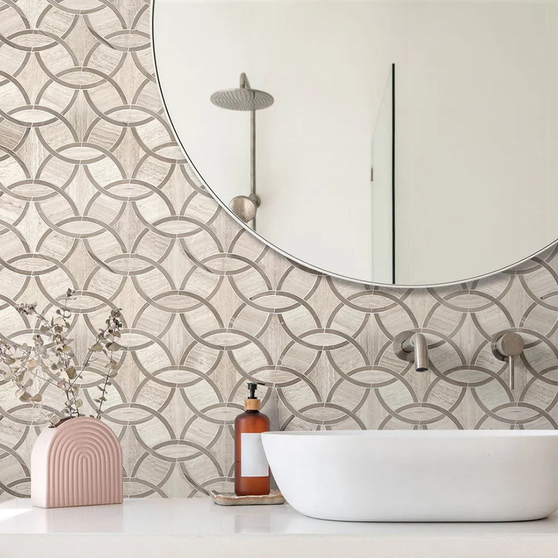 WW & Athens Gray Interlocking Circles 9-1/2-in x 14-1/2-in Polished Waterjet Mosaic Floor and Wall Tile( 4.8 sq. ft. /Box )
