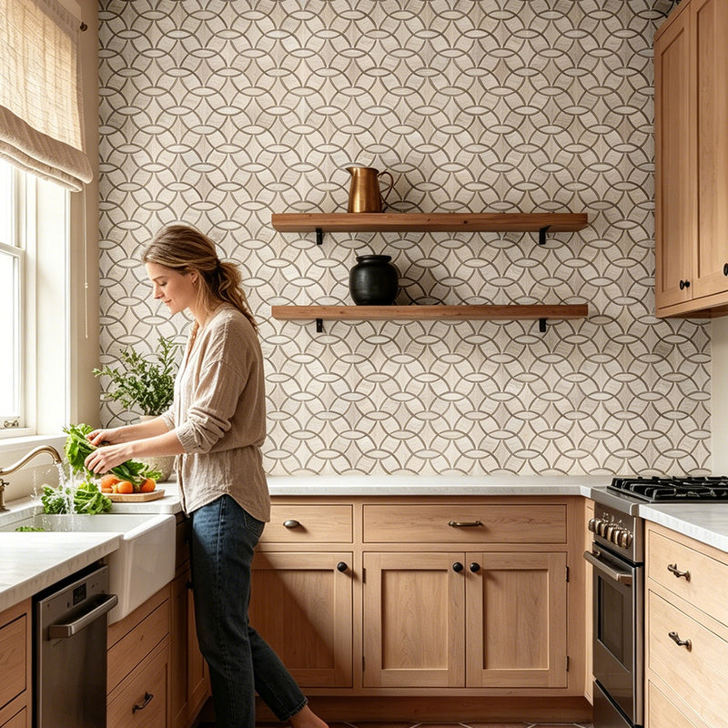WW & Athens Gray Interlocking Circles 9-1/2-in x 14-1/2-in Polished Waterjet Mosaic Floor and Wall Tile( 4.8 sq. ft. /Box )