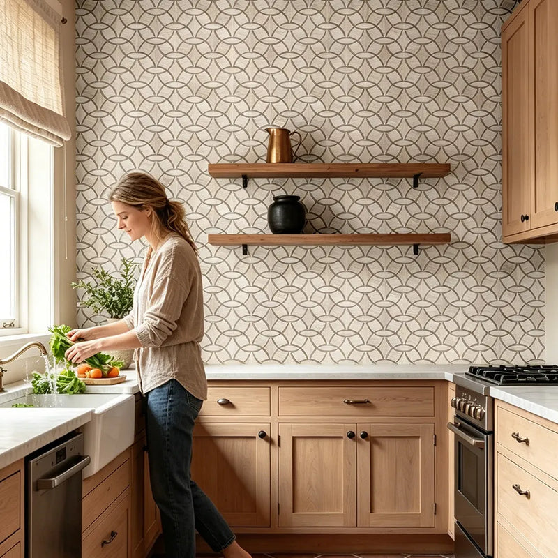 WW & Athens Gray Interlocking Circles 9-1/2-in x 14-1/2-in Polished Waterjet Mosaic Floor and Wall Tile( 4.8 sq. ft. /Box )