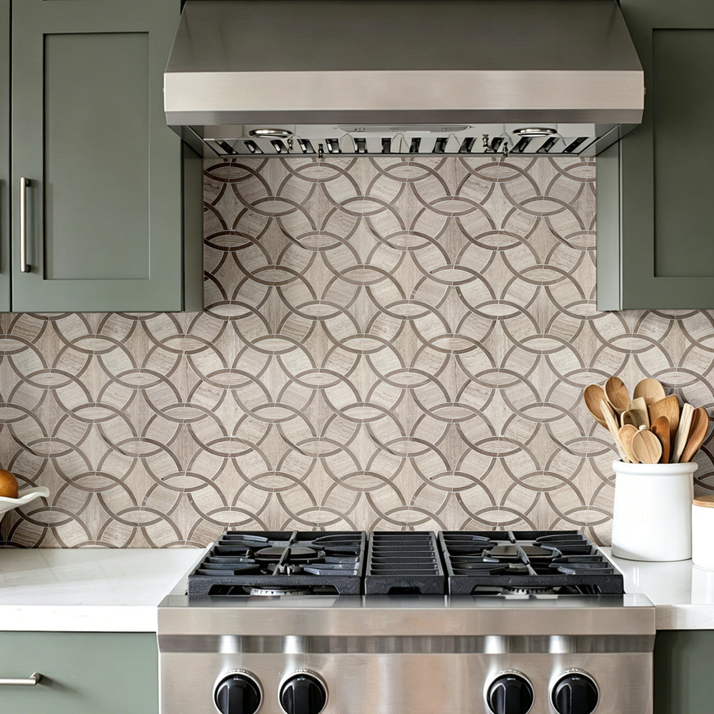 WW & Athens Gray Interlocking Circles 9-1/2-in x 14-1/2-in Polished Waterjet Mosaic Floor and Wall Tile( 4.8 sq. ft. /Box )