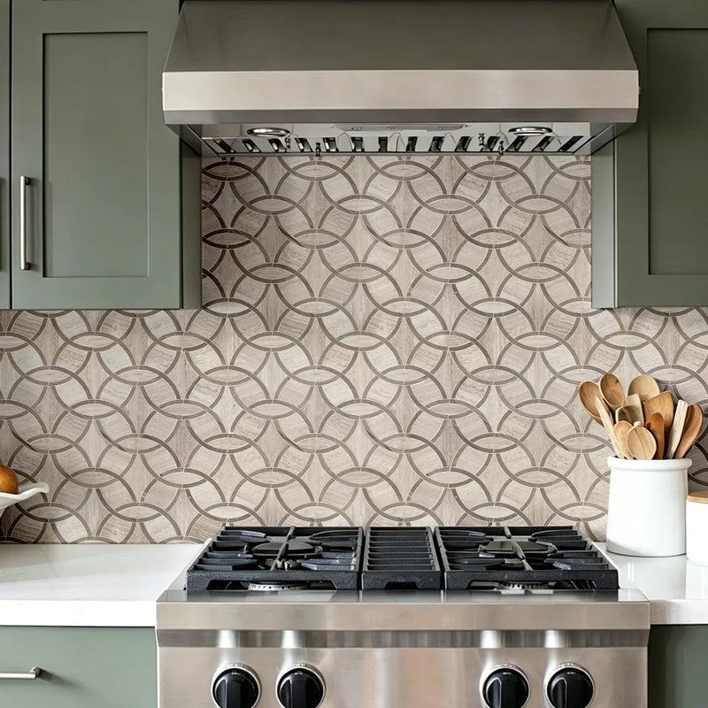 WW & Athens Gray Interlocking Circles 9-1/2-in x 14-1/2-in Polished Waterjet Mosaic Floor and Wall Tile( 4.8 sq. ft. /Box )