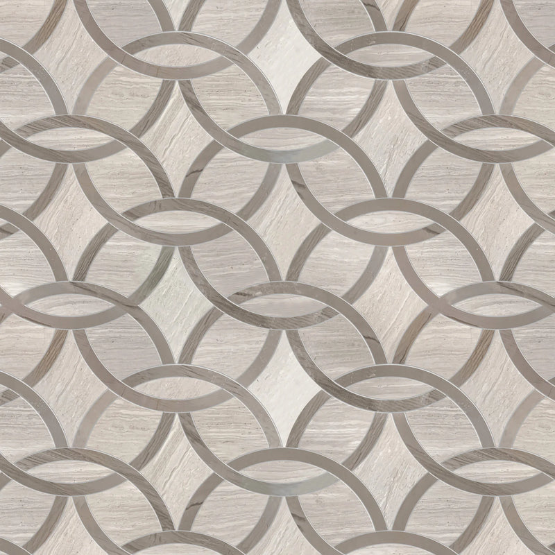WW & Athens Gray Interlocking Circles 9-1/2-in x 14-1/2-in Polished Waterjet Mosaic Floor and Wall Tile( 4.8 sq. ft. /Box )