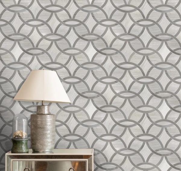 WW & Athens Gray Marble Interlocking Circle 9-1/2-in x 14-1/2-in Waterjet Mosaic Floor and Wall Tile(0.96-sq. ft/ Piece) - Sample (Product Shown is Full Size)