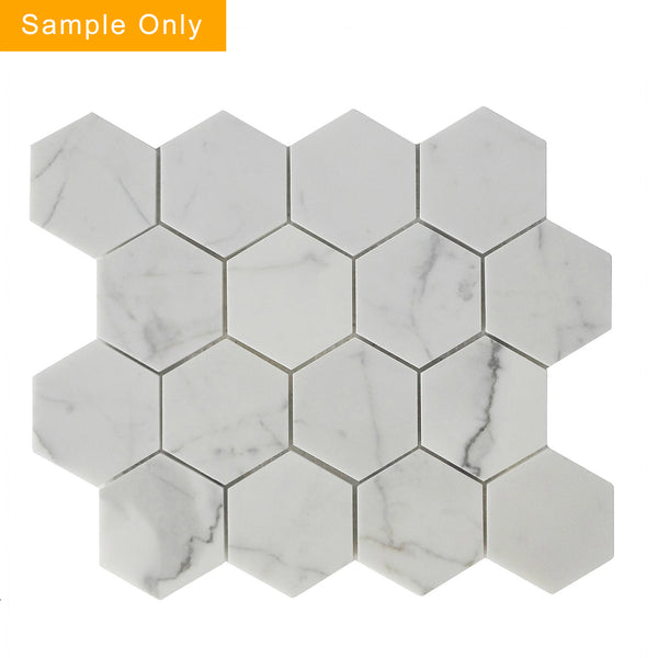 Calacatta Hexagon Honed Real Calacatta Gold Marble Mosaic Floor and Wall Tile - Sample (Product Shown is Full Size)