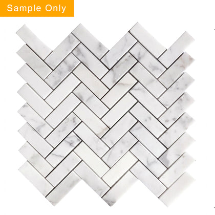 Calacatta Herringbone Honed Marble Mosaic Floor and Wall Tile - Sample (Product Shown is Full Size)