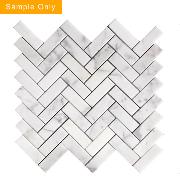 Calacatta Herringbone Honed Marble Mosaic Floor and Wall Tile - Sample (Product Shown is Full Size)