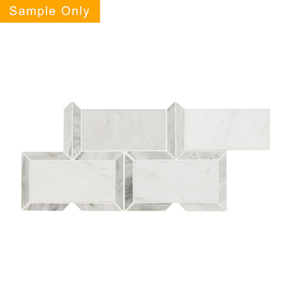 Oriental White Subway with Carrara Border Polished Marble Mosaic Floor and Wall Tile - Sample (Product Shown is Full Size)