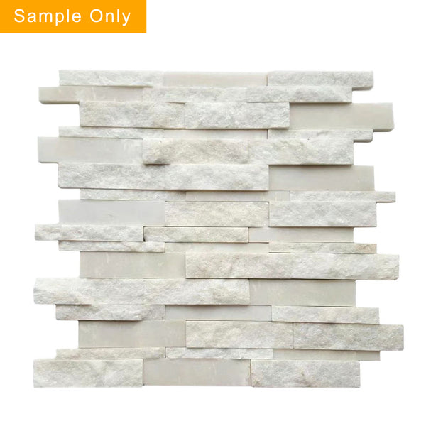 White Split Faced Random Strip Slate Quartzite Natural Finished Mixed with Honed Mosaic Floor and Wall Tile  - Sample (Product Shown is Full Size)