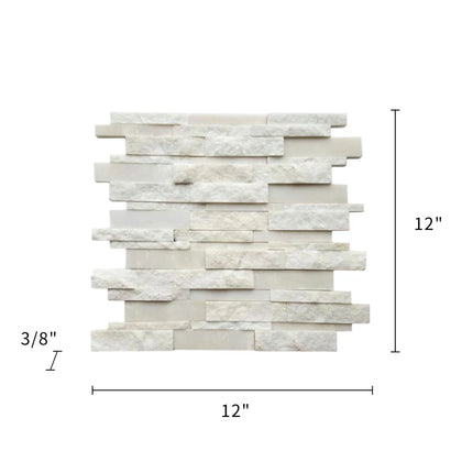Size diagram of White Split Faced Random Strip Slate Quartzite Mosaic Tile – 12x12 inch honed natural stone tile