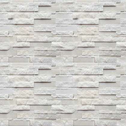 Sample display board of White Split Faced Random Strip Slate Quartzite Mosaic Tile – honed natural stone for showroom