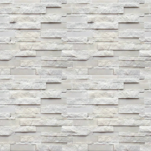 Sample display board of White Split Faced Random Strip Slate Quartzite Mosaic Tile – honed natural stone for showroom