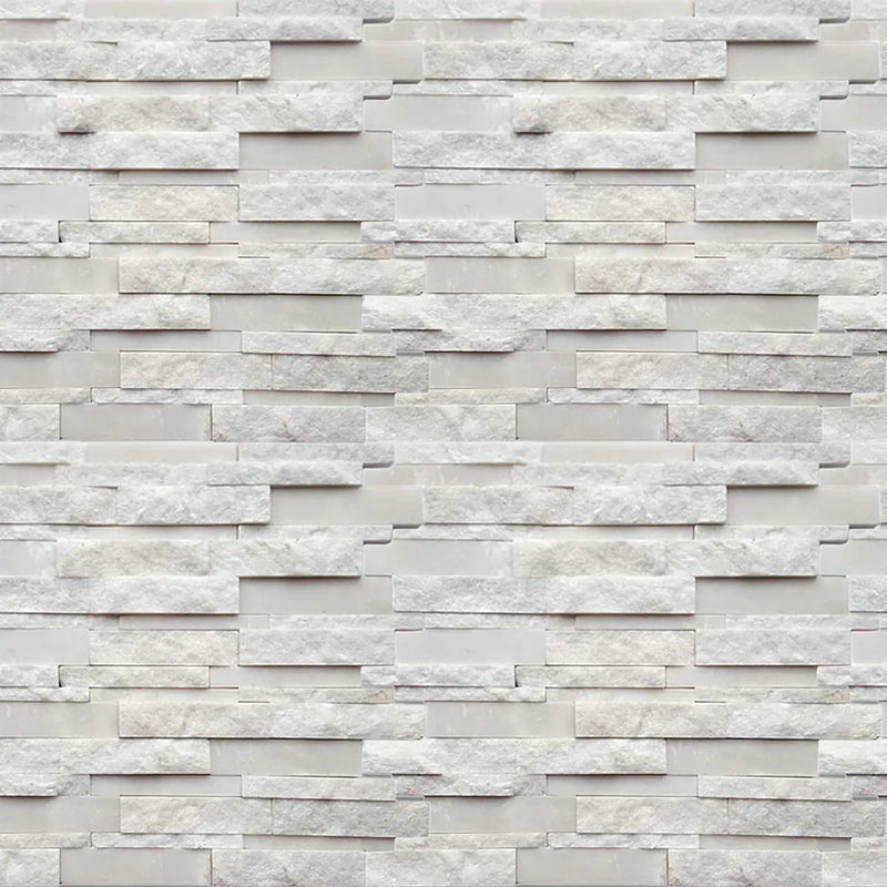 Sample display board of White Split Faced Random Strip Slate Quartzite Mosaic Tile – honed natural stone for showroom