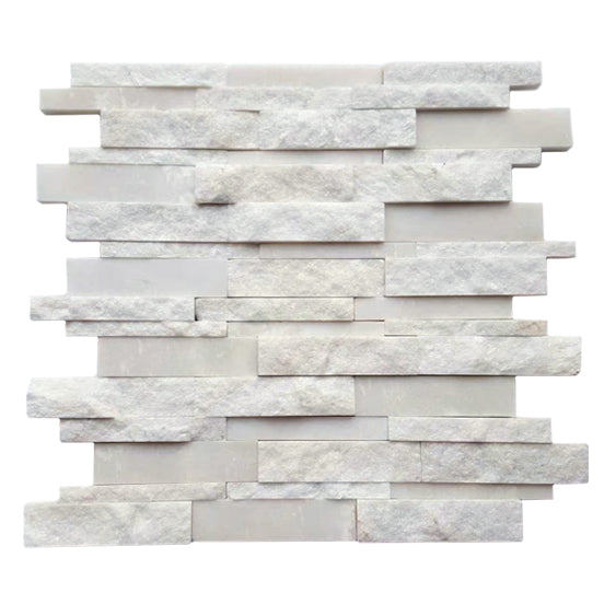 White Split Faced Random Strip Slate Quartzite Natural Finished Mixed with 12-in x 12-in Honed Mosaic Floor and Wall Tile(1-sq. ft/ Piece)