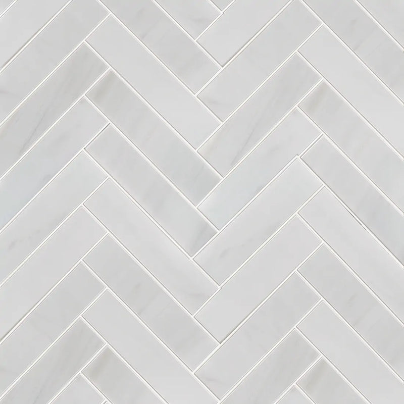 Sample display board of Calacatta Herringbone Polished Marble Mosaic Tile – polished marble for showroom and presentation