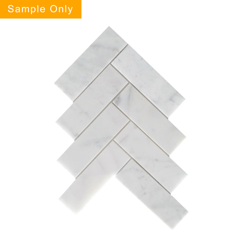 Calacatta Herringbone Polished Marble Mosaic Floor and Wall Tile - Sample (Product Shown is Full Size)